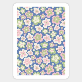 retro florals pattern, 70s groovy flowers, flower market, scandinavian florals, baby pink, baby blue, danish style Sticker